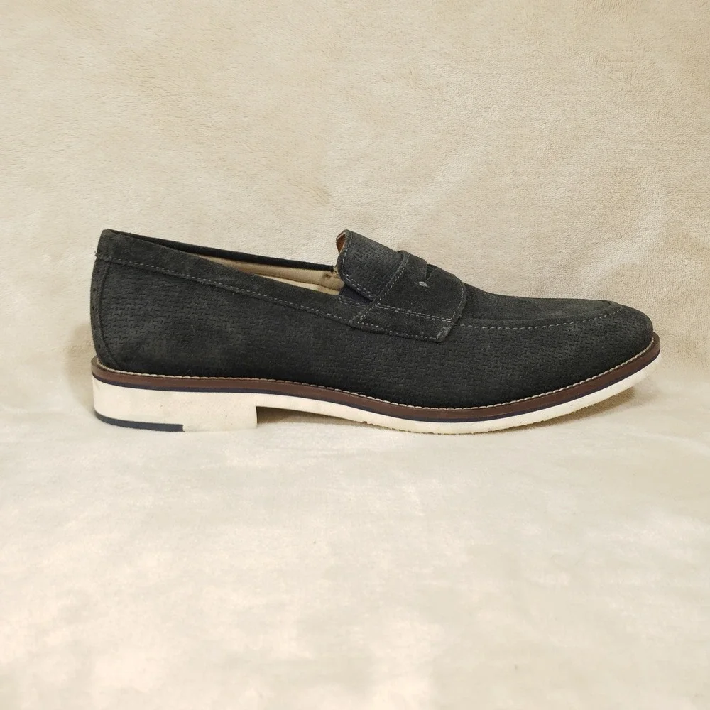 Johnston & Murphy Penny Loafers Mens Size 11 Dark Gray Suede Memory Foam Casual